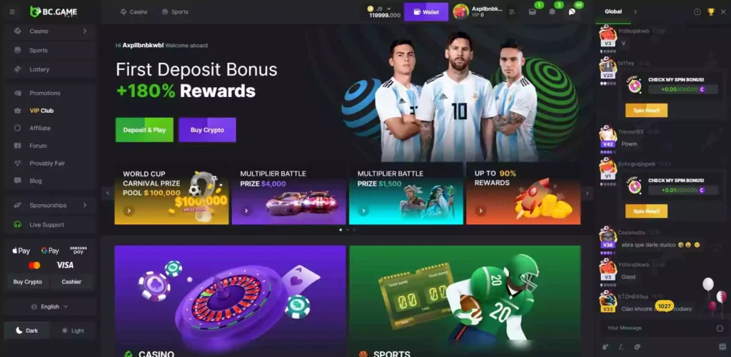 gambling sites like roobet, BC.Game Website screenshot