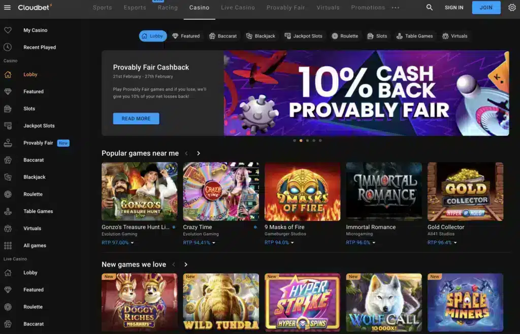 Cloudbet Casino Website Screenshot, roobet alternatives