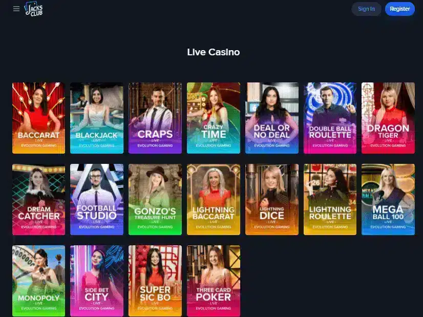 gambling sites like roobet, Jack's Club Casino website screenshot