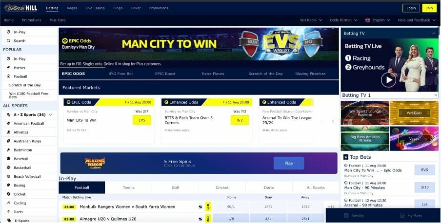 William Hill website screenshot