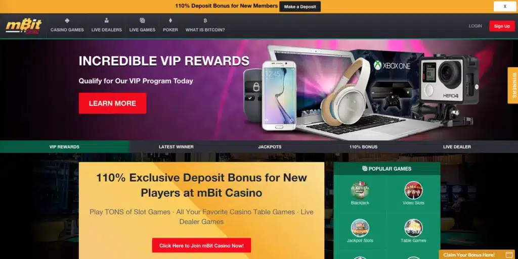 mBit Casino website screenshot