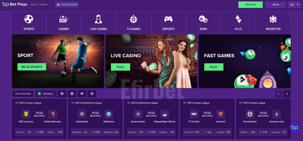 BetPlays Casino verkkosivuston kuvakaappaus