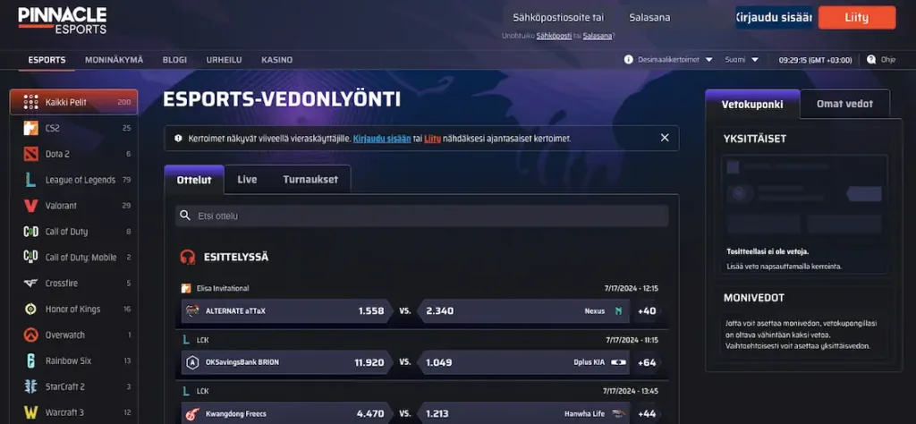 Pinnacle kokemuksia: esport-vedonlyönti